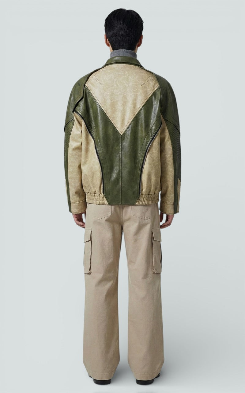 Color-Block Hooded Faux Leather Jacket