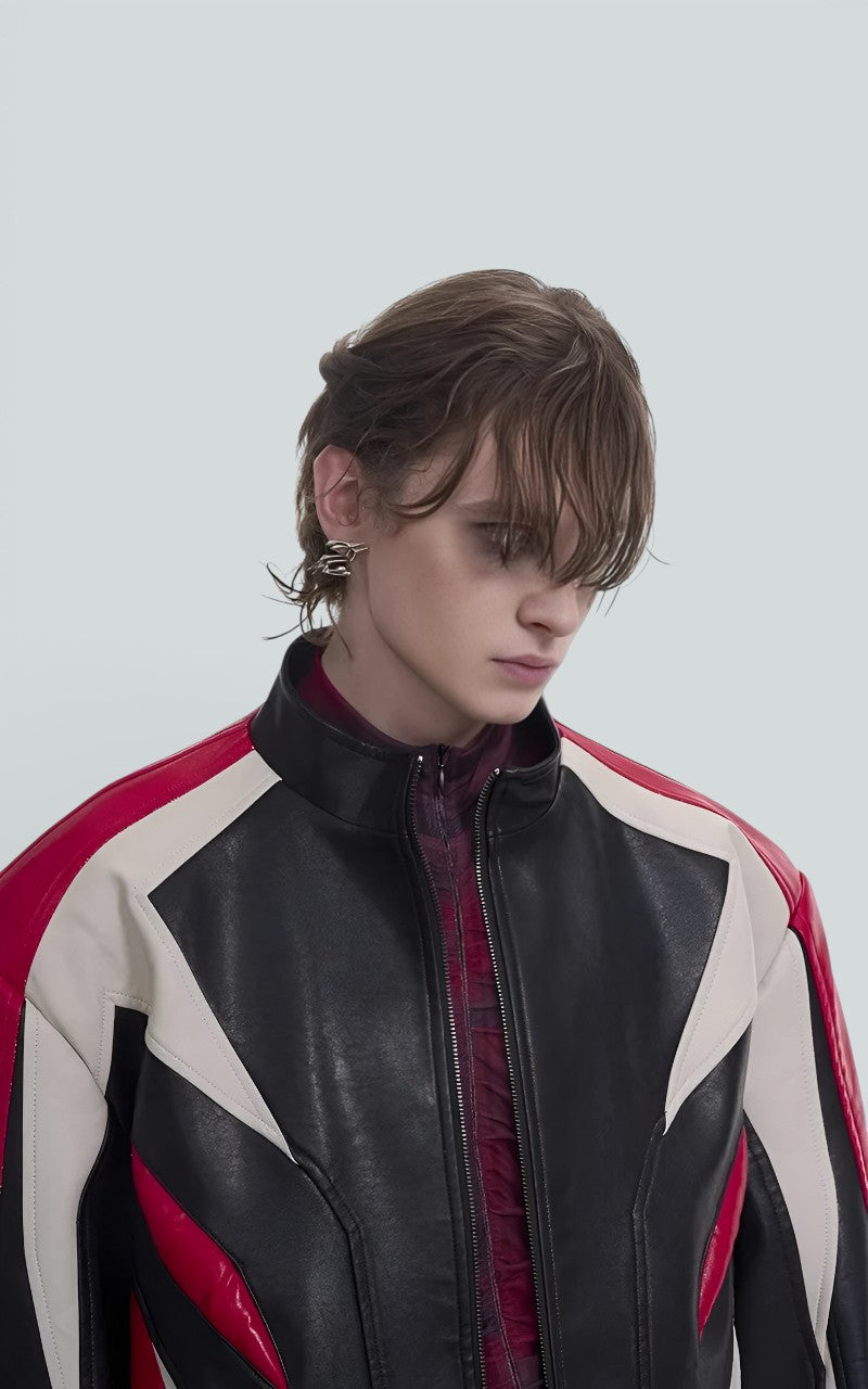 Color-Block Racer Leather Jacket