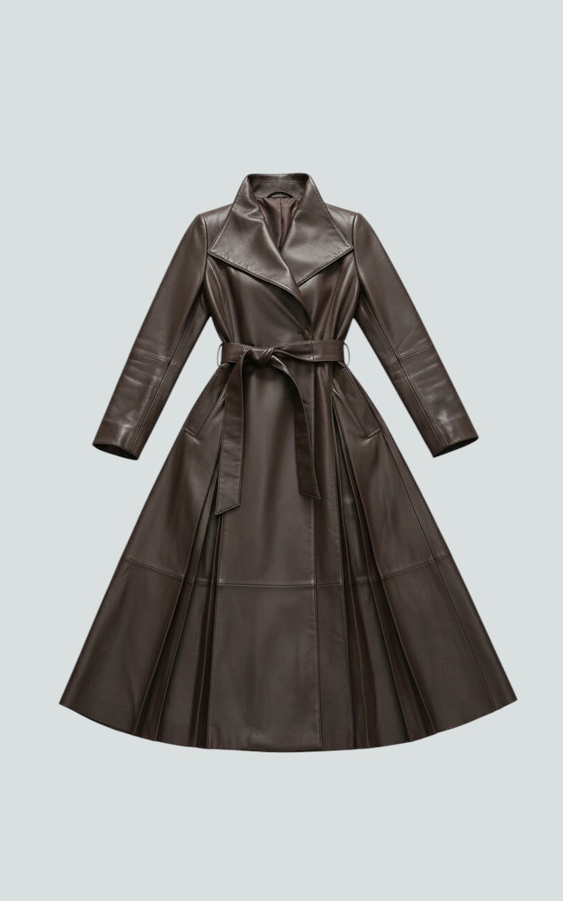 Sculpted Waist Faux Leather Longline Coat