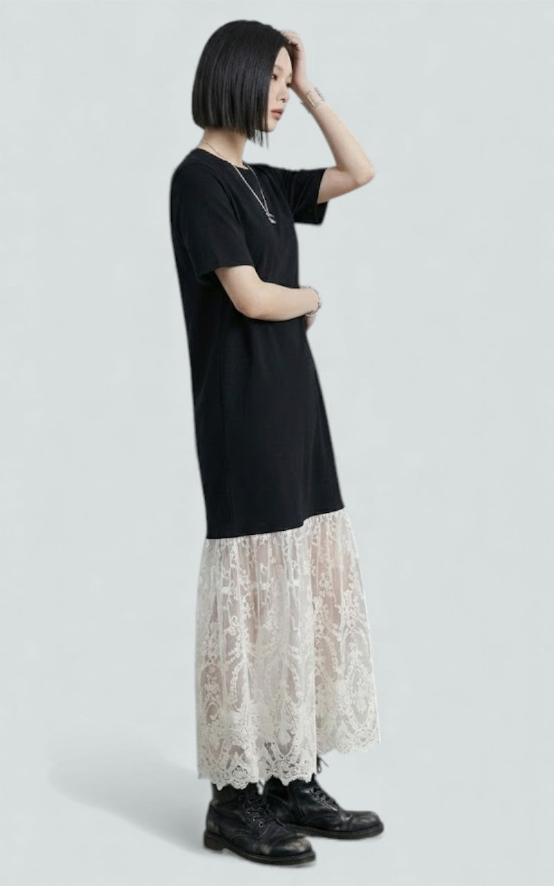 Noir Lace-Hem Midi Dress