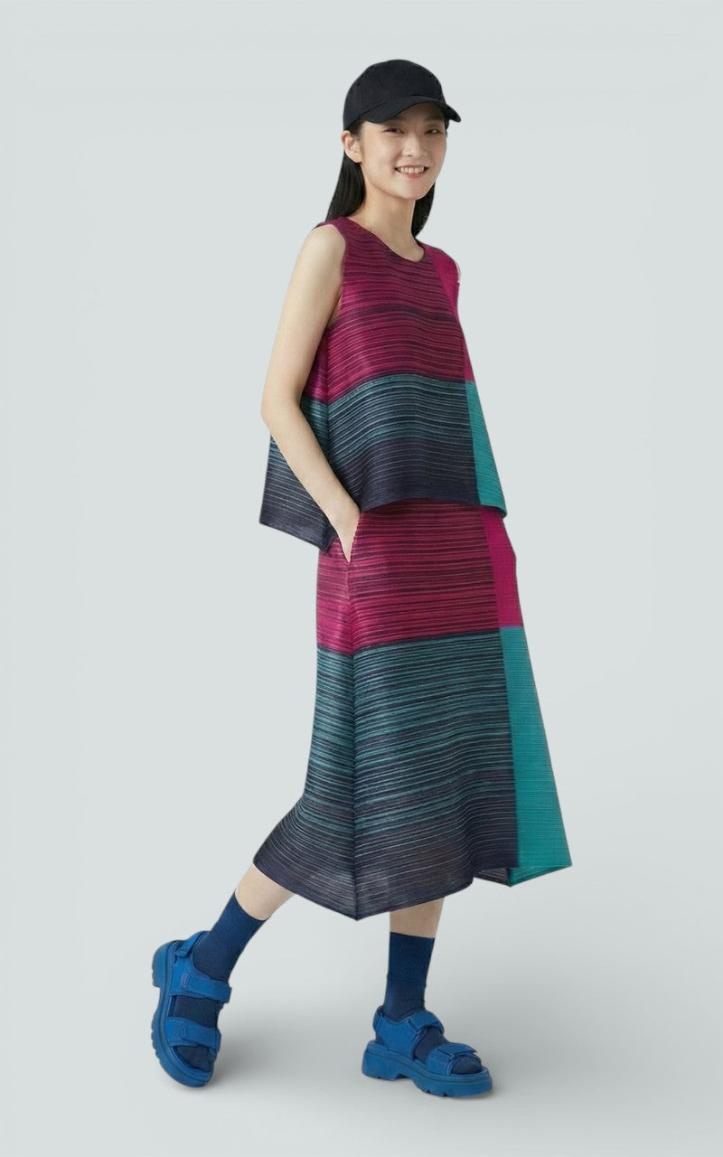 Color-Block Pleated Sleeveless Top