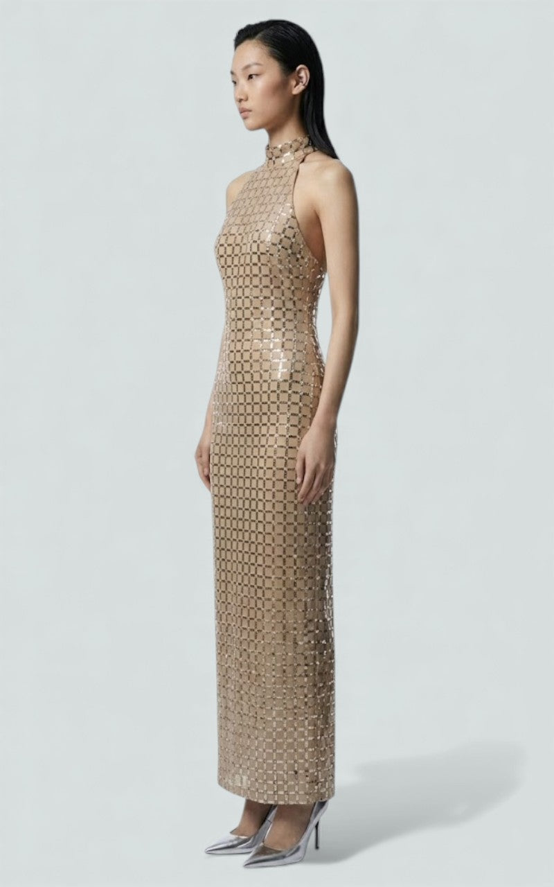 Gilded Grid Column Gown