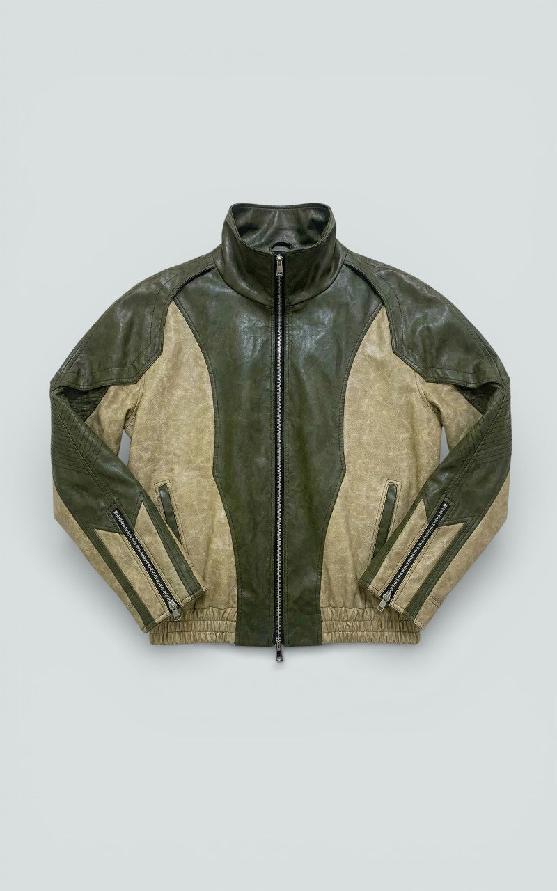 Color-Block Hooded Faux Leather Jacket