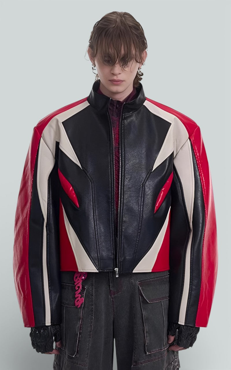 Color-Block Racer Leather Jacket