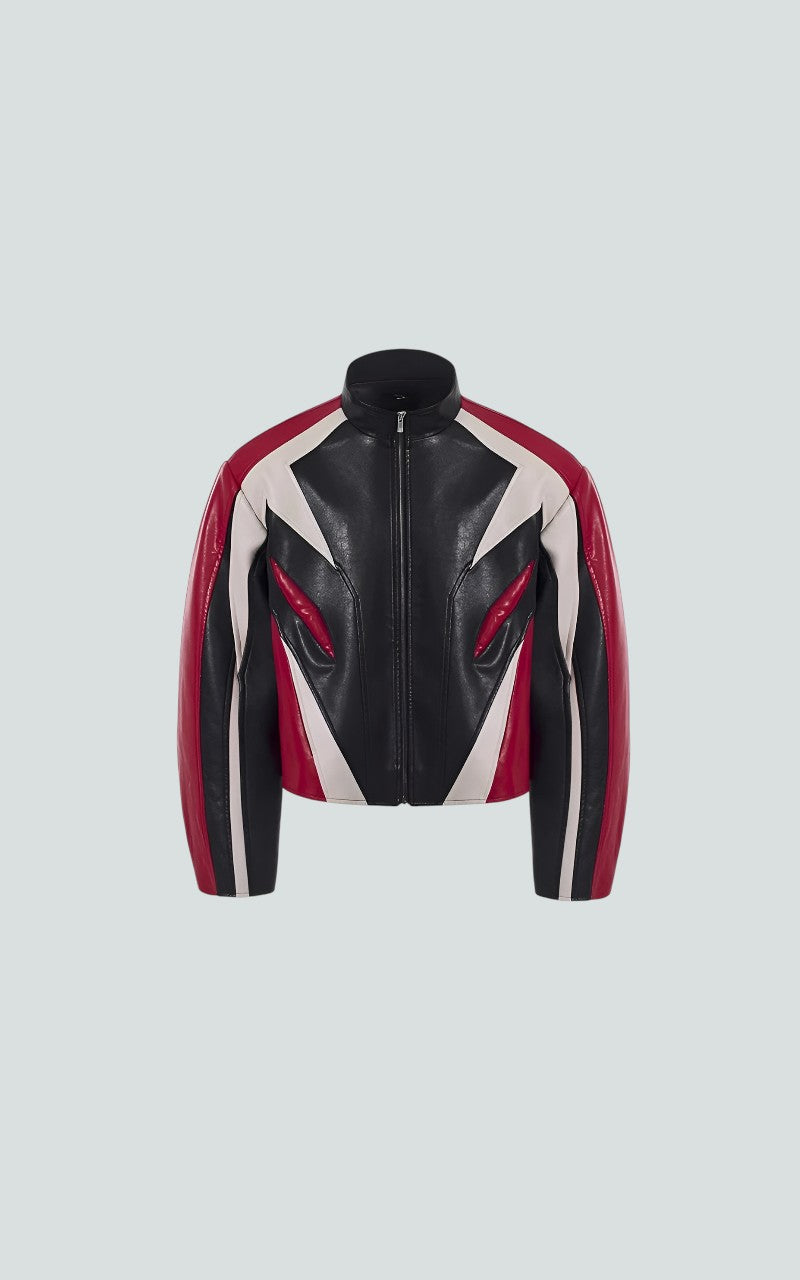 Color-Block Racer Leather Jacket