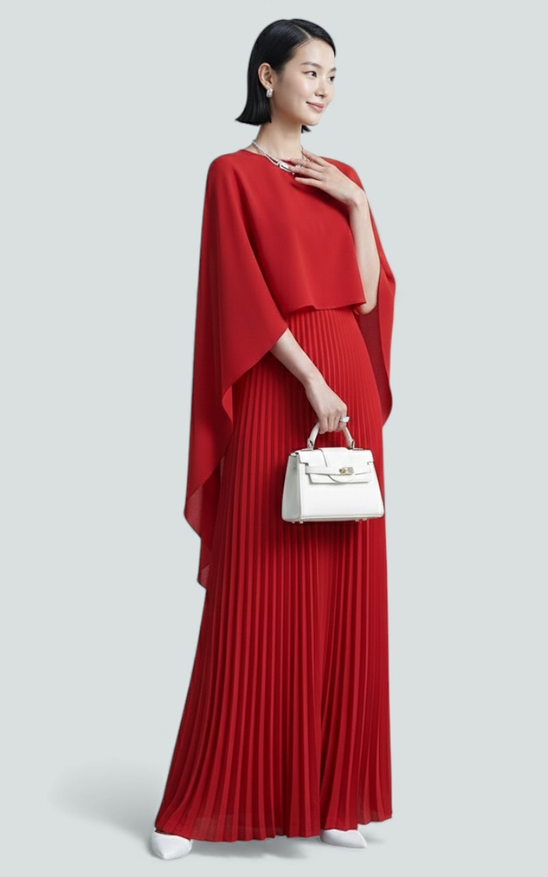 Scarlet Veil Pleated Dress