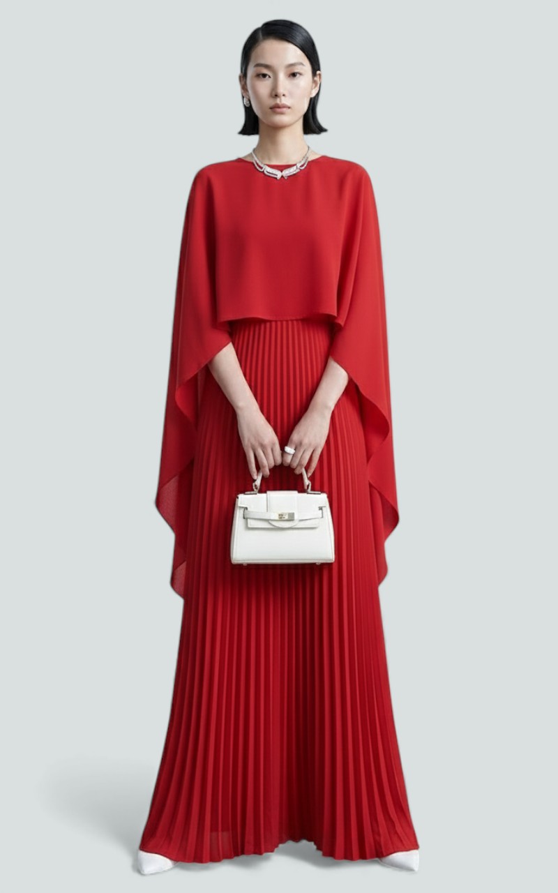 Scarlet Veil Pleated Dress