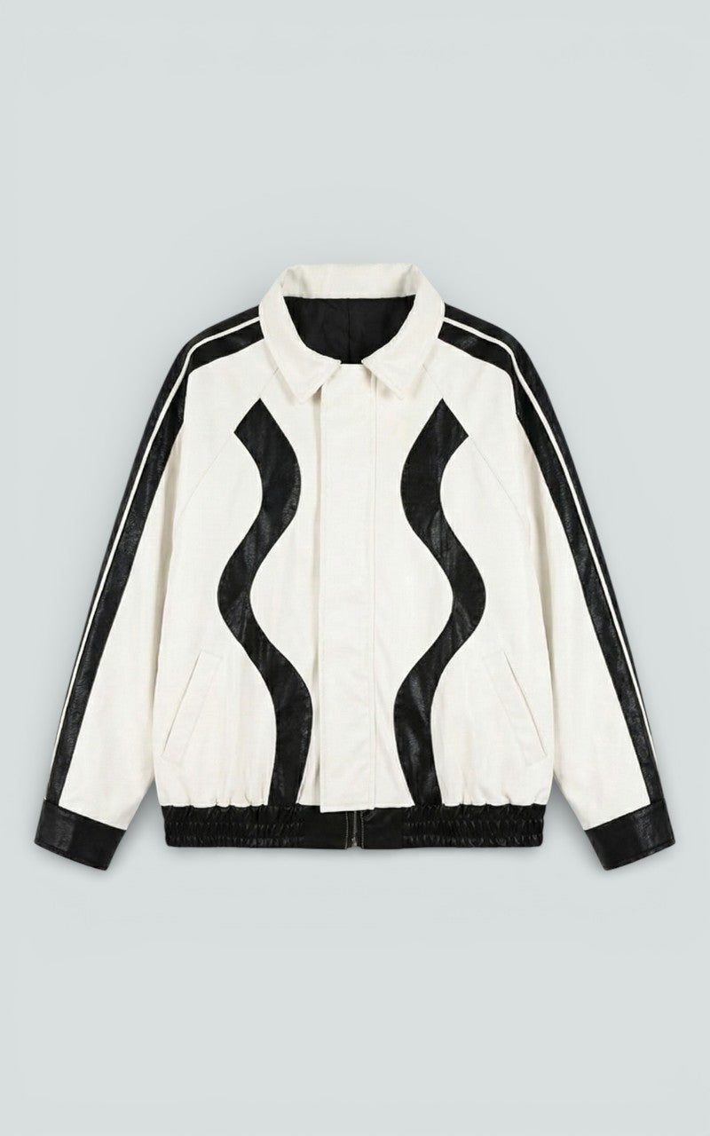 Color-Block Patchwork Faux Leather Zip Jacket