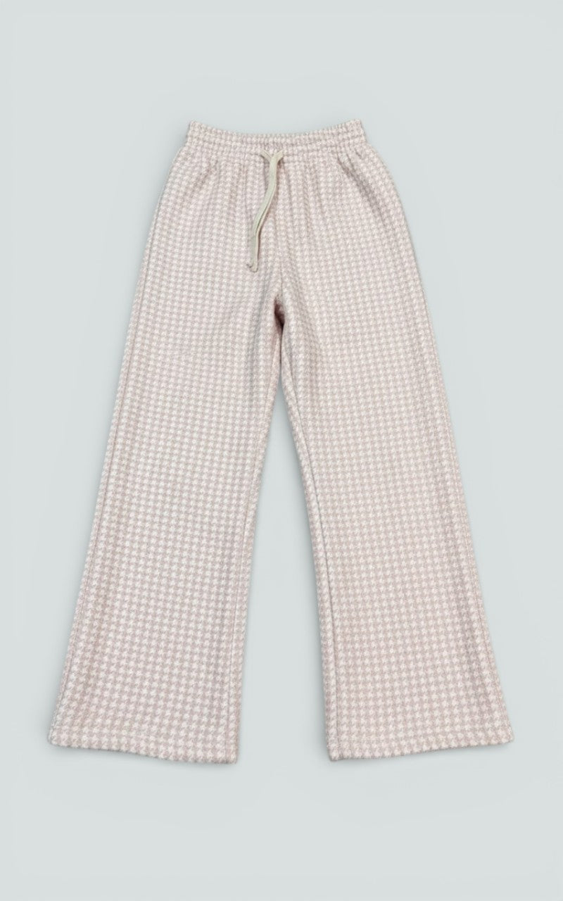 Pink Plaid Wide-Leg Plush Trousers