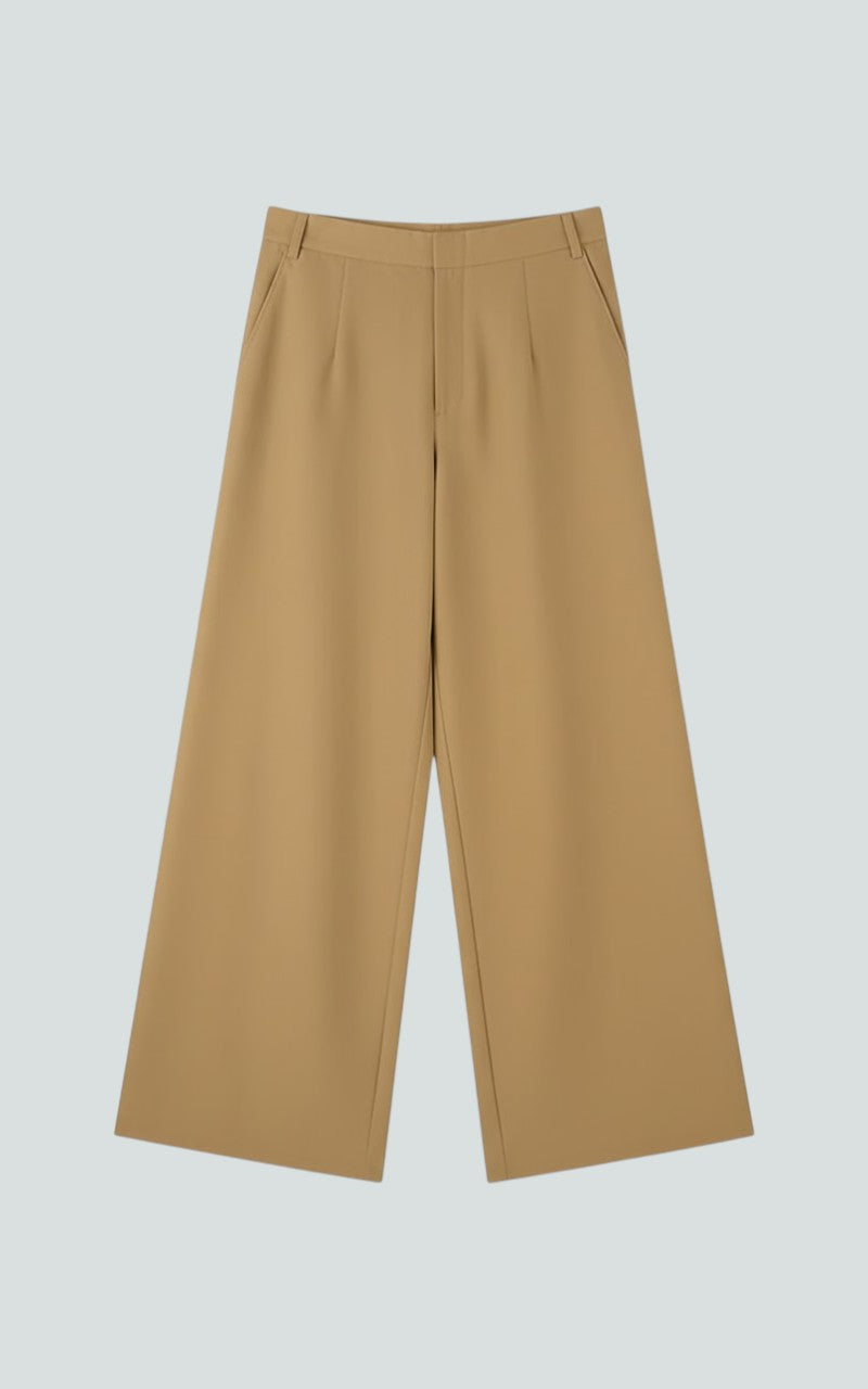 Pleated Wide-Leg Tan Tailored Bottoms