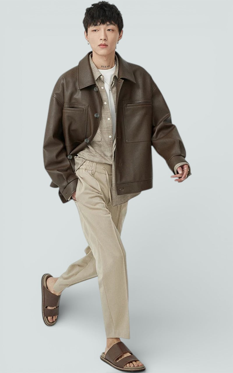 Oversized Faux Leather Short Jacket