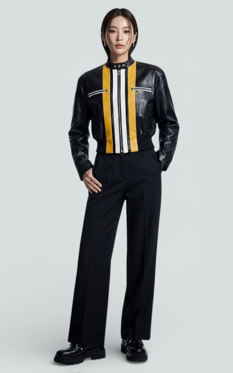 Patchwork Cropped Faux Leather Jacket