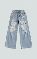 Lace Patchwork Wide-Leg Denim