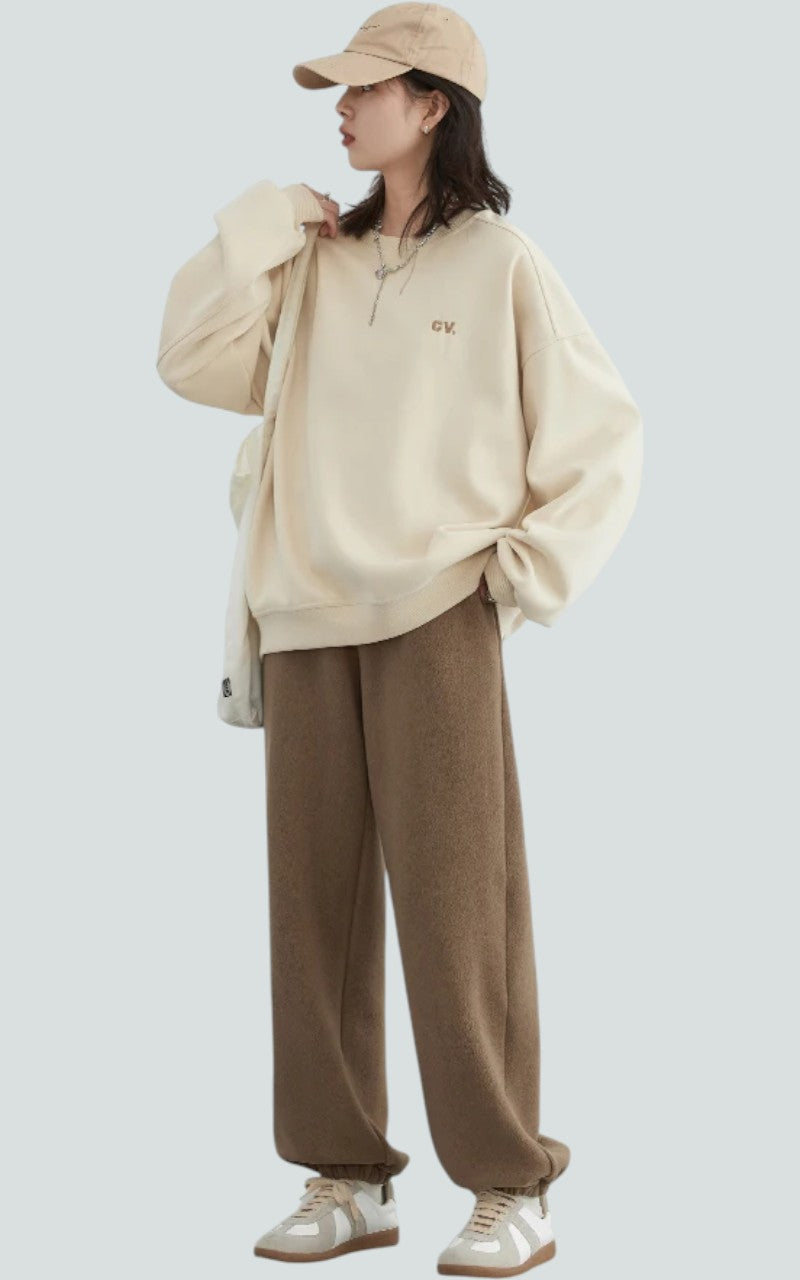 High-Waist Fleece Wide-Leg Trousers