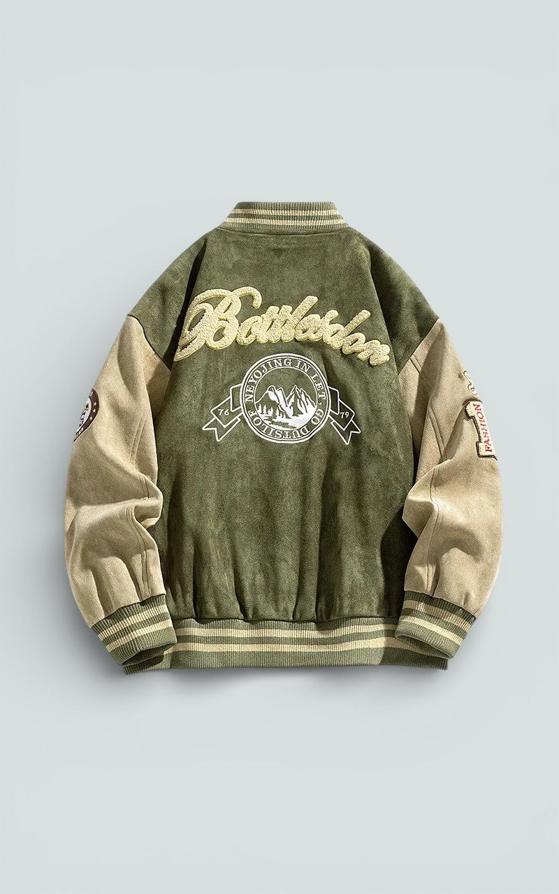 Embroidered Stand-Collar Baseball Jacket