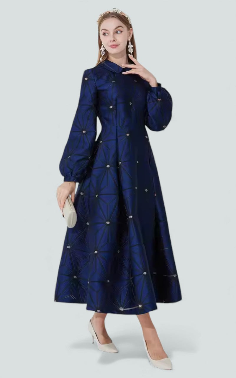 Midnight Geometry Jacquard Dress