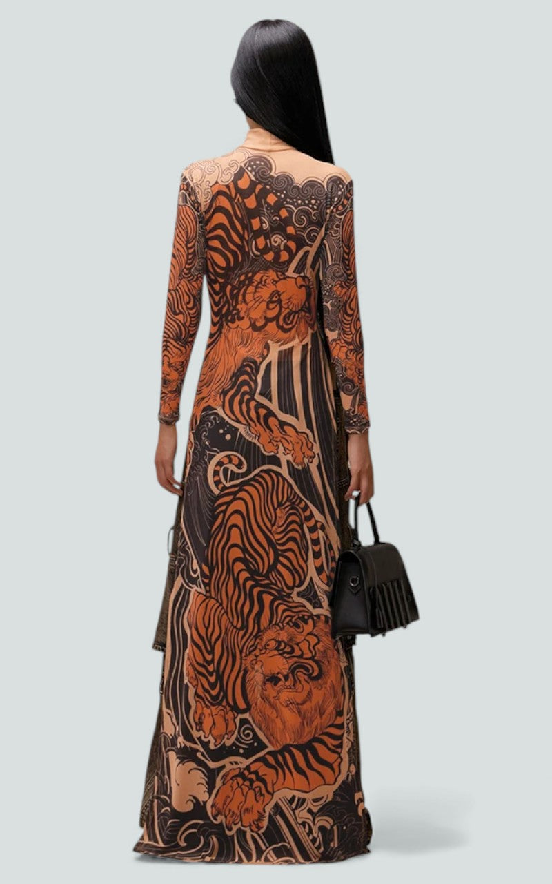Tiger Veil Sheer Column Dress