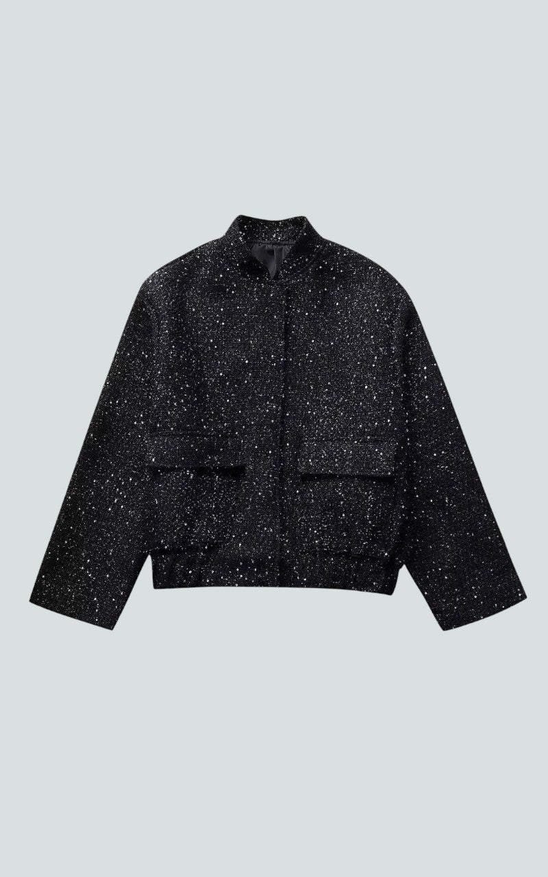 Gold Sequin O-Neck Bomber Jacket