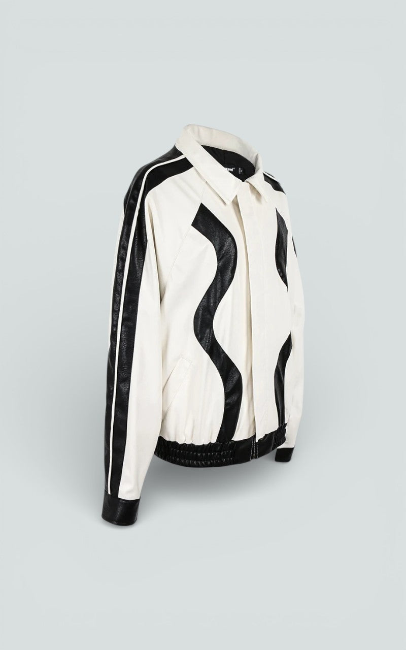 Color-Block Patchwork Faux Leather Zip Jacket