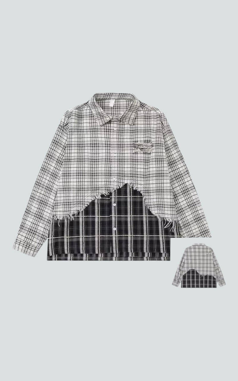 Layered Plaid Patchwork Blouse