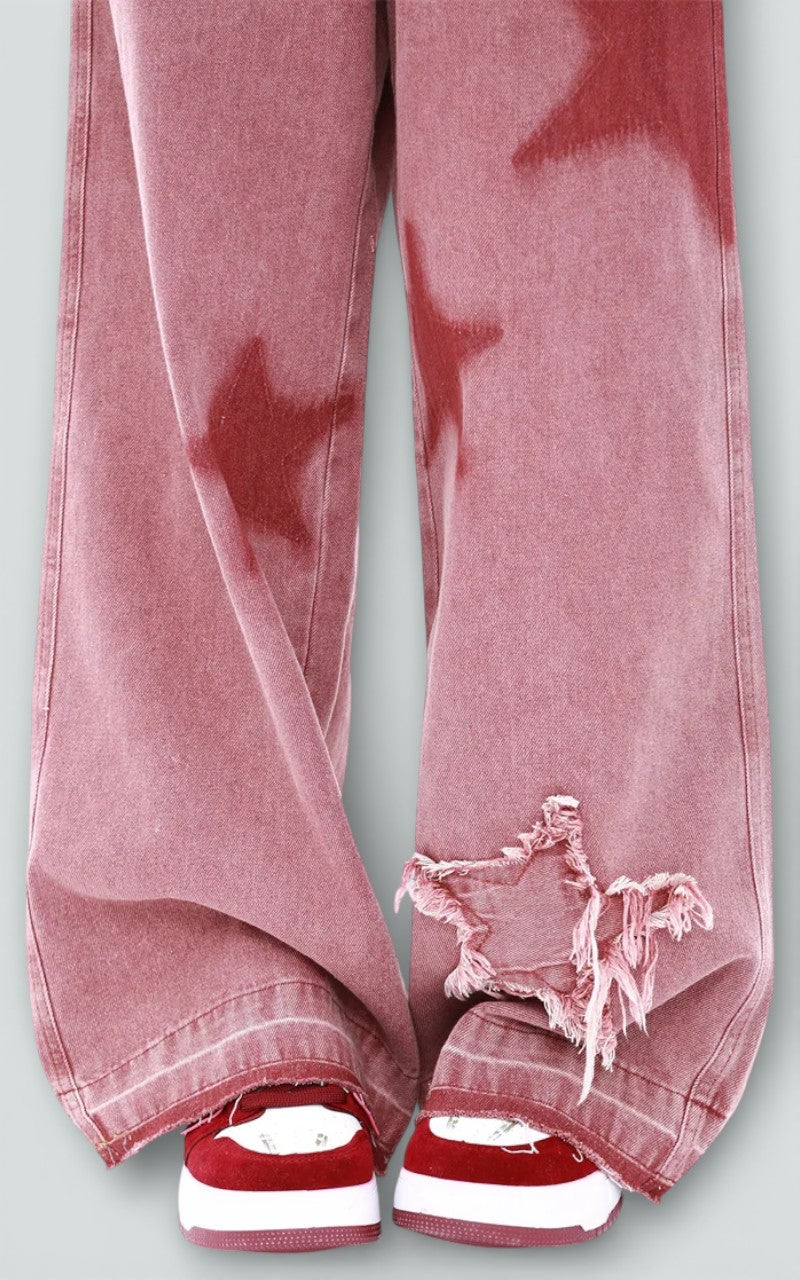 Star Detail Wide-Leg Denim Trousers