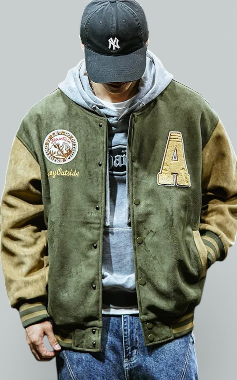 Embroidered Stand-Collar Baseball Jacket