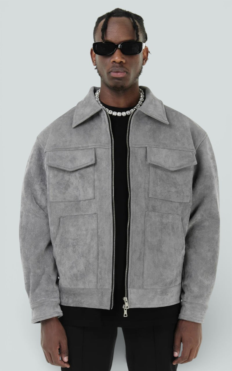 Vintage Suede Zip-Up Utility Jacket