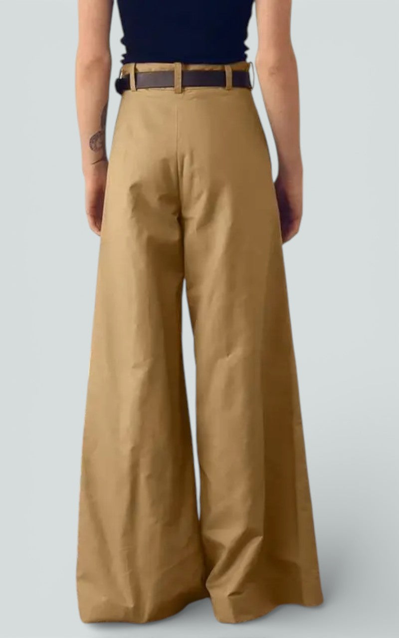 Pleated Wide-Leg Tan Tailored Bottoms