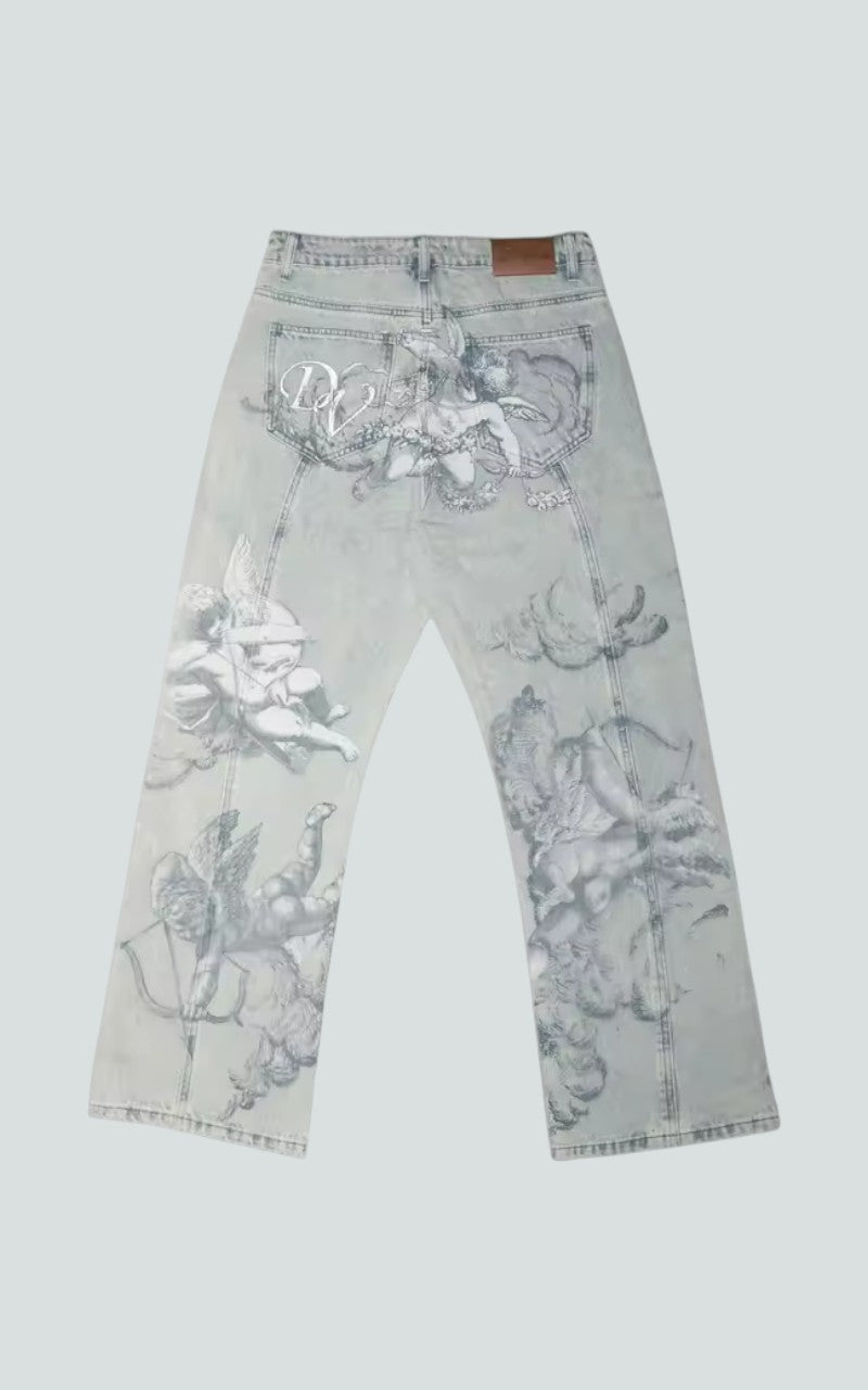 Angel Graphic Straight-Leg Denim Pants