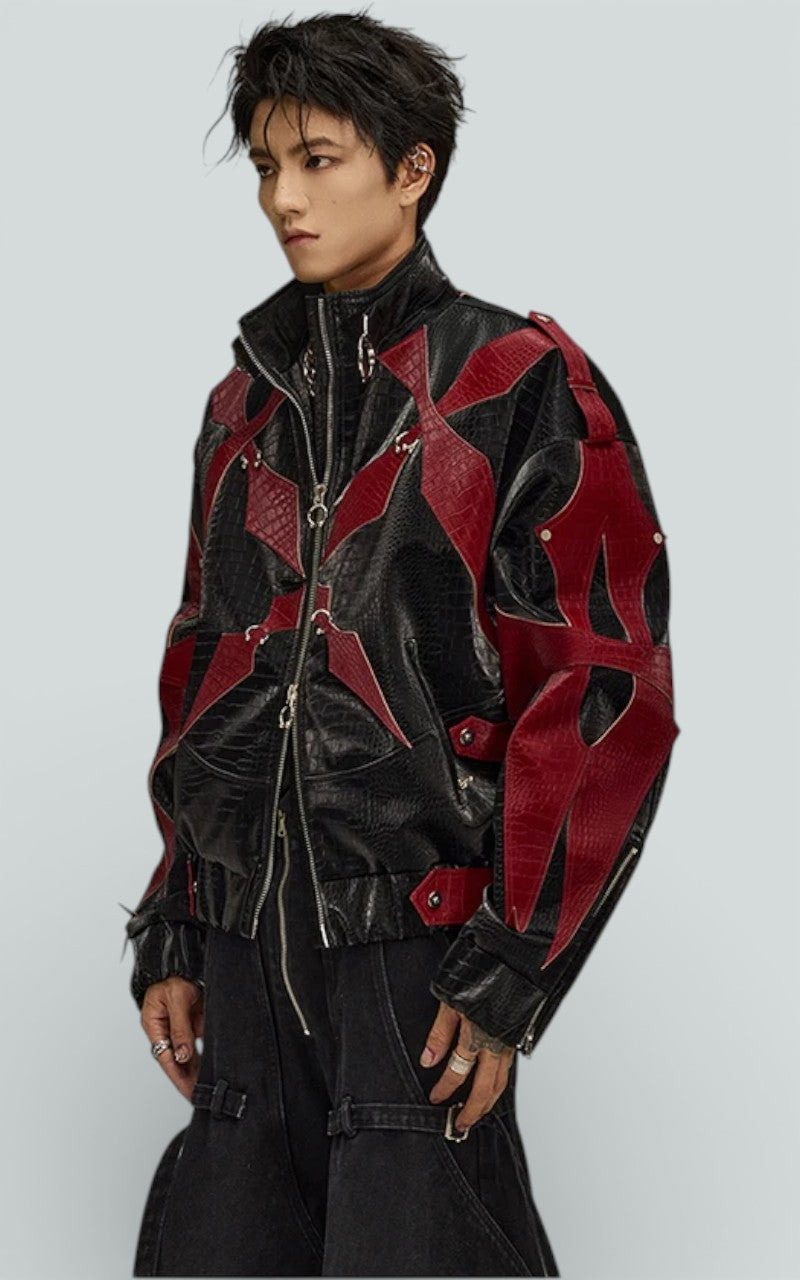 Croc-Texture Color-Block Zip Jacket