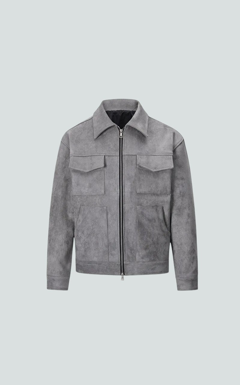 Vintage Suede Zip-Up Utility Jacket