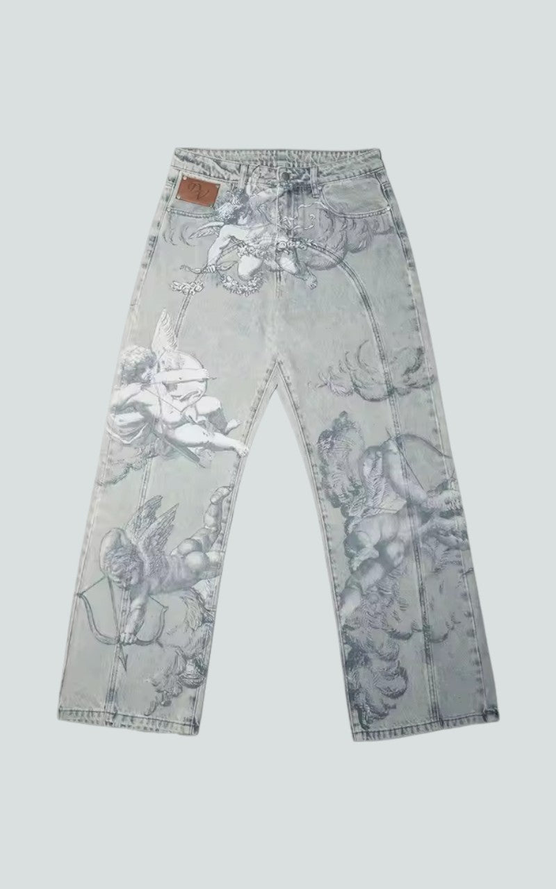 Angel Graphic Straight-Leg Denim Pants