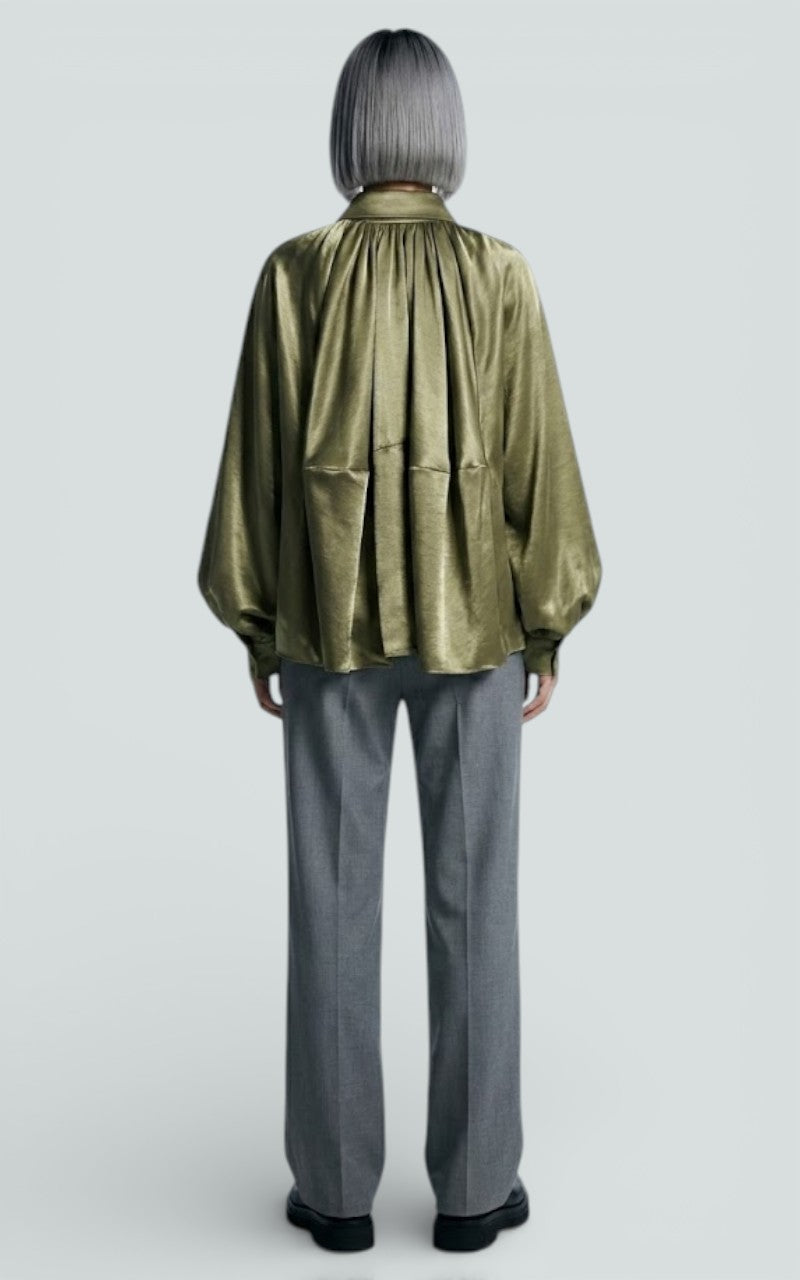 Ruched Satin Bomber Jacket