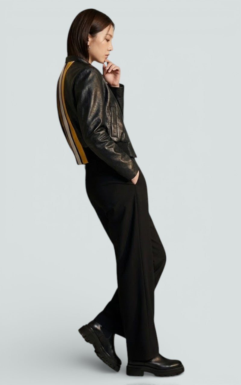 Patchwork Cropped Faux Leather Jacket