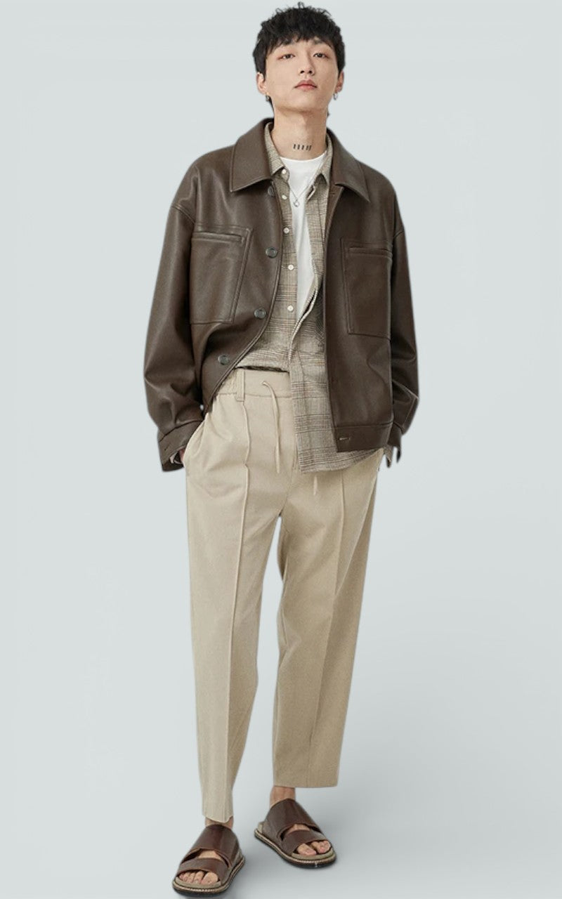 Oversized Faux Leather Short Jacket
