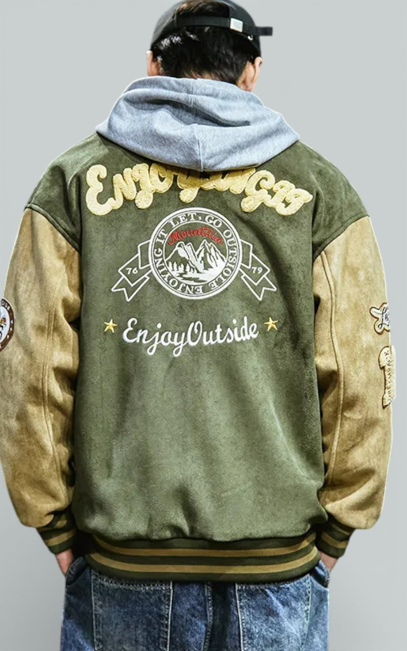 Embroidered Stand-Collar Baseball Jacket
