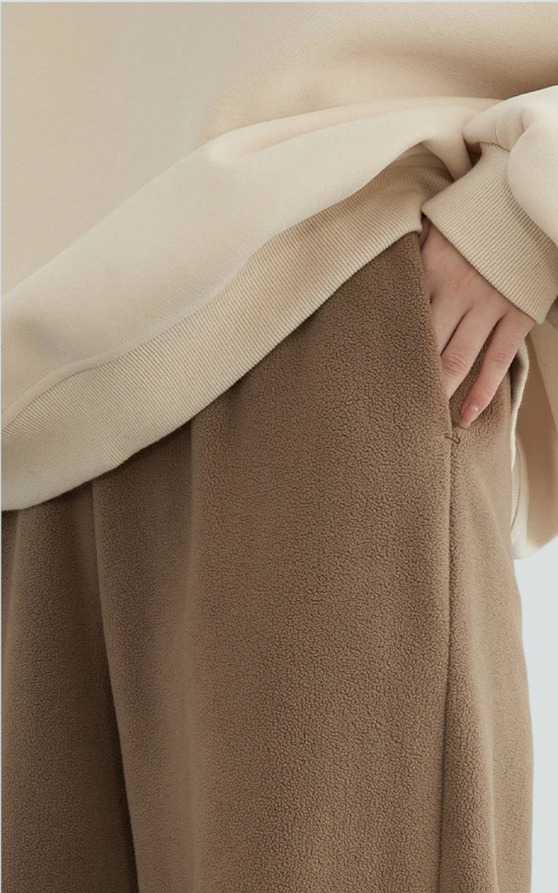 High-Waist Fleece Wide-Leg Trousers