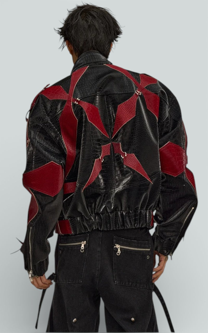 Croc-Texture Color-Block Zip Jacket