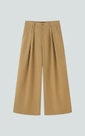 Pleated Wide-Leg Tan Tailored Bottoms