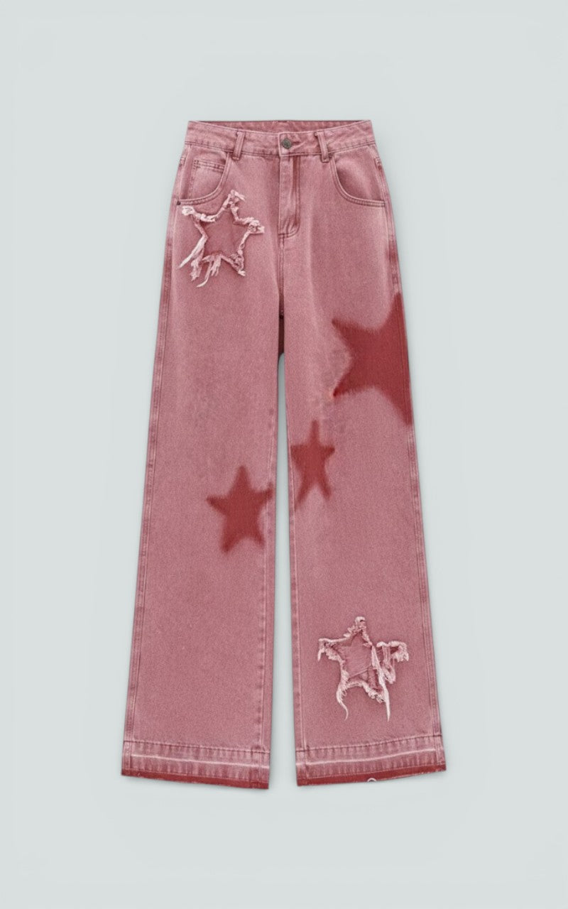 Star Detail Wide-Leg Denim Trousers