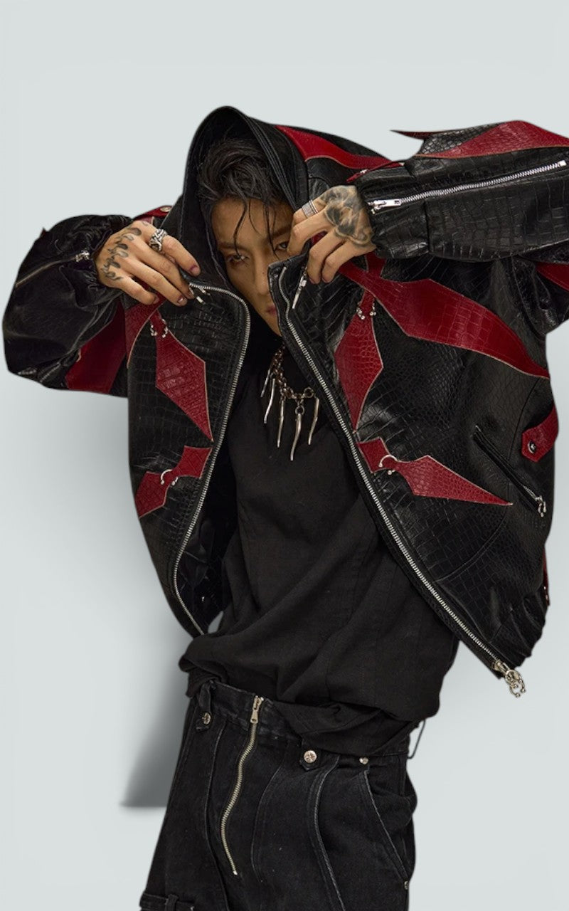 Croc-Texture Color-Block Zip Jacket