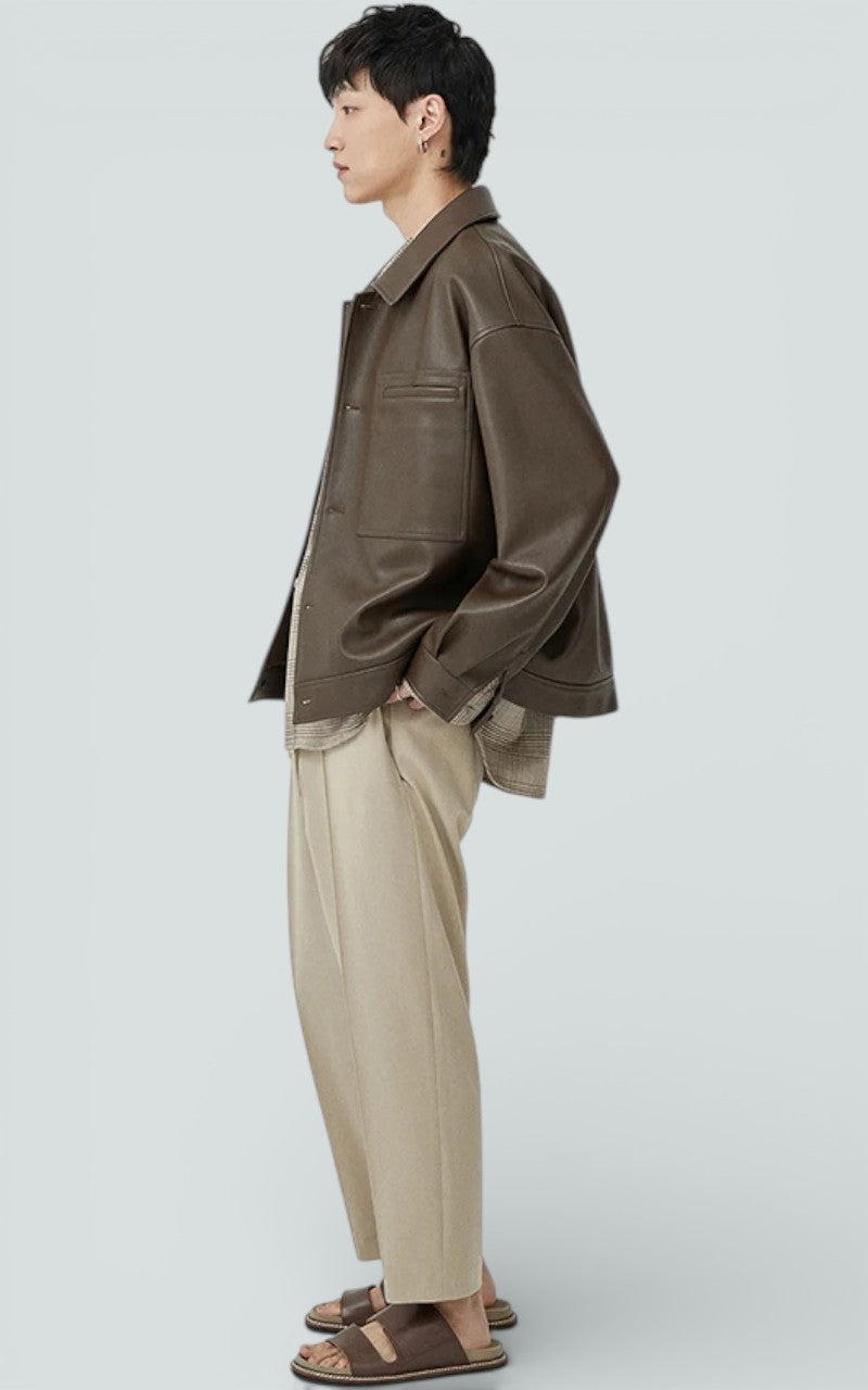 Oversized Faux Leather Short Jacket