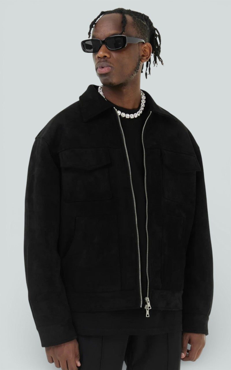 Vintage Suede Zip-Up Utility Jacket