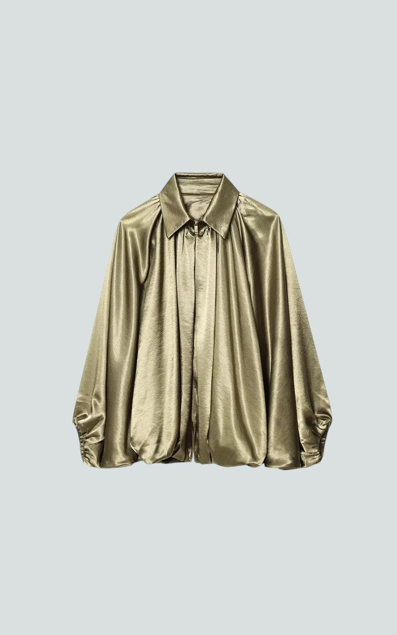 Ruched Satin Bomber Jacket