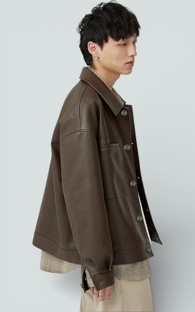 Oversized Faux Leather Short Jacket