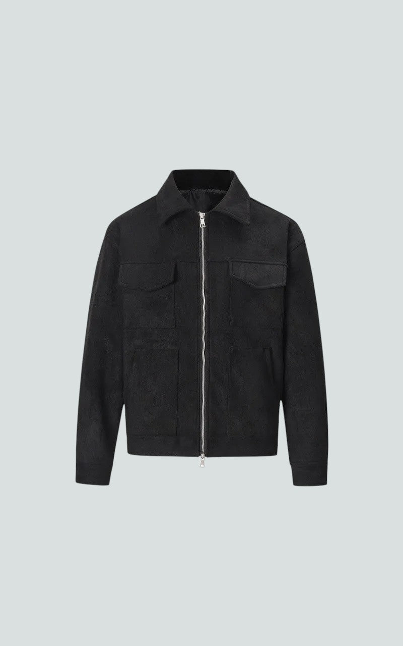 Vintage Suede Zip-Up Utility Jacket