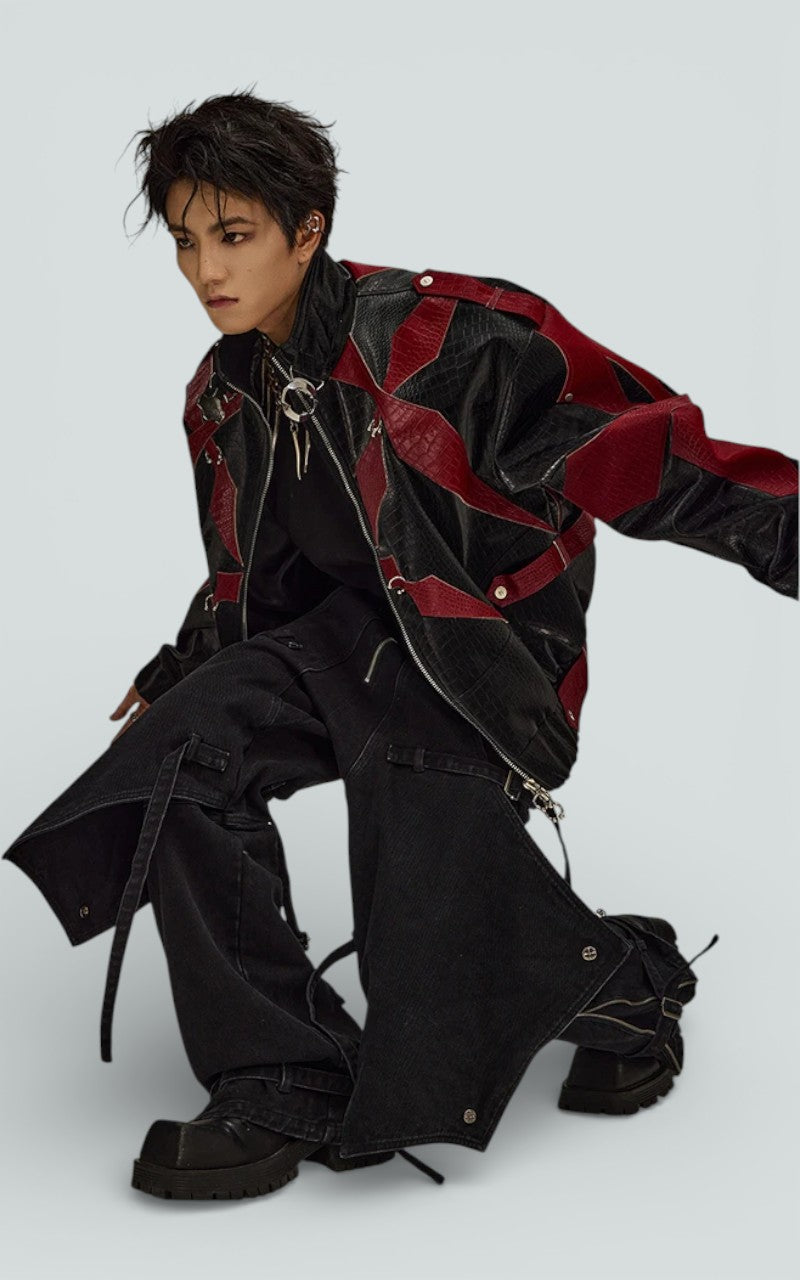 Croc-Texture Color-Block Zip Jacket
