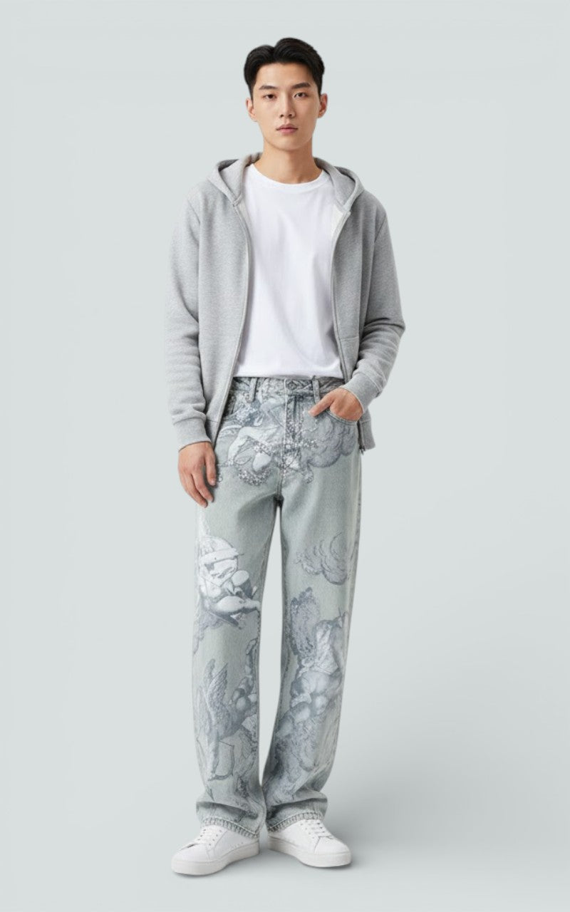 Angel Graphic Straight-Leg Denim Pants