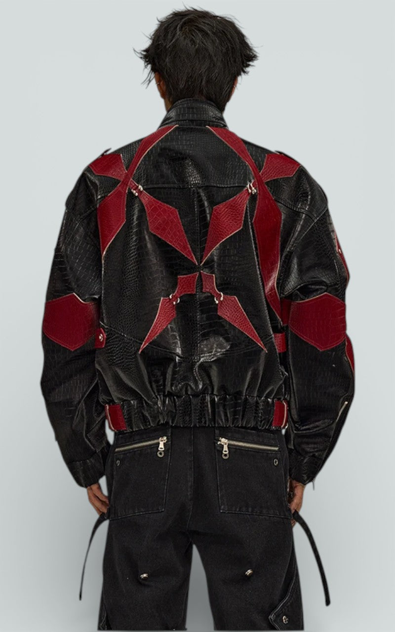 Croc-Texture Color-Block Zip Jacket