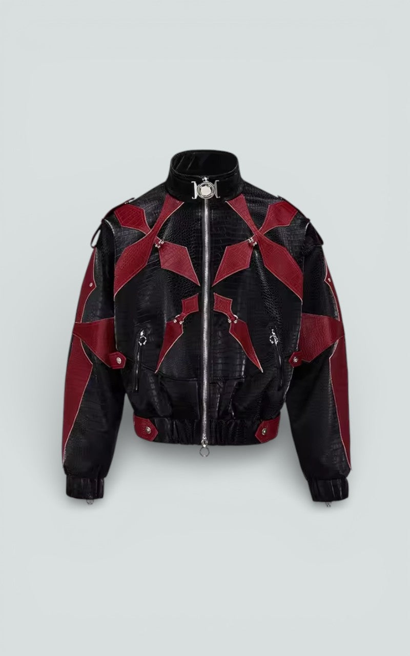 Croc-Texture Color-Block Zip Jacket